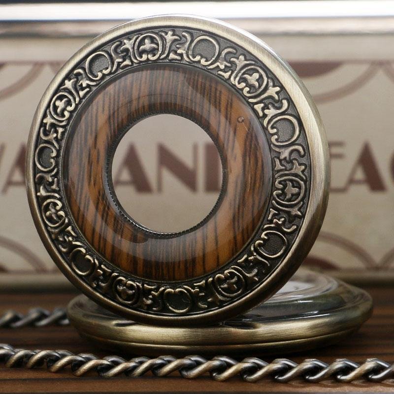 Wood Mechanical Half Hunter Pocket Watch - Woodie - Pocket Watch Net