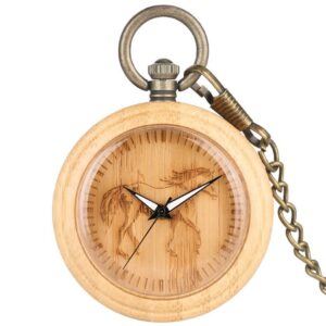 Wood Quartz Open Face Pocket Watch - Horse - Pocket Watch Net
