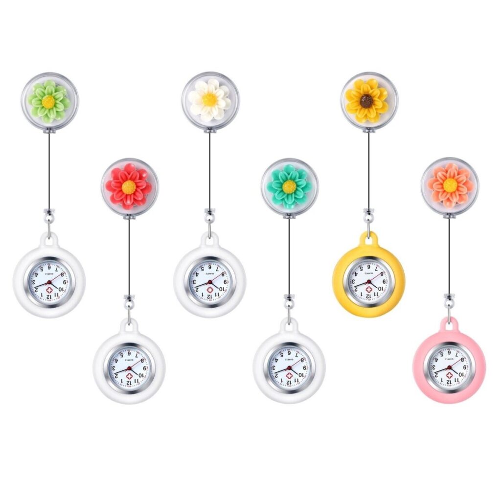 Nurse Watch - Clip Colorful Flowers Collection - Pocket Watch Net